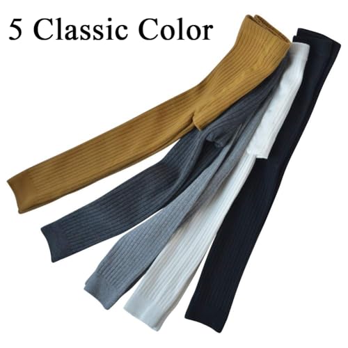 Looching 5 Pack Toddler Girls Cotton Cable Knit Leggings Classic Solid Footless Tights Ankle Length Pants for Kids2