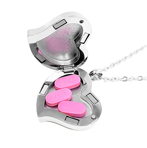 Pill Thing Amour Heart Pill Necklace- Medication Heart Necklace-Stainless Steel Necklace With Strong Magnetic Closure-Keep Your Medication Safe In Silver Heart Locket, 26 Inch Chain (Silver) #TOP6