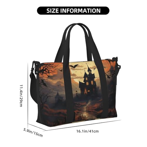 Halloween Castle Travel Bag, Spooky Bat Weekender Overnight Bag, Shoulder Travel Duffel Bag Carry On Gym Bag for Women Men4