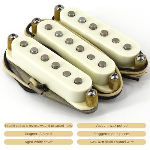 Conjunto de captadores vintage dos anos 70 para guitarras estilo Stratocaster, captador Alnico 5 bob