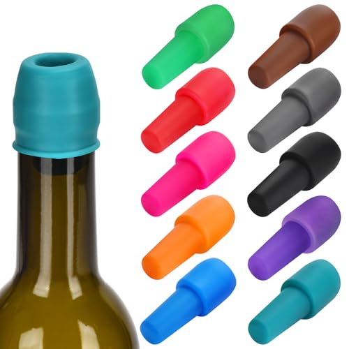 10 Pack Silicone Wine Stoppers, by Brusoon (Multicolor)