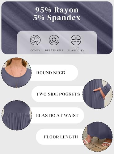 Image of DEARCASE Women's Maxi Dress Long Sleeve Crewneck Empire Waist Long Dresses | Empire Waist,round neck,floor length, dual side pockets, A-line,fall winter long dresses for wedding guest,party,vacation