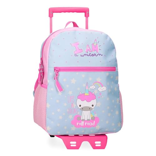 Mochila con carro Roll Road I Am a Unicorn azul con ruedas reforzadas antivuelco