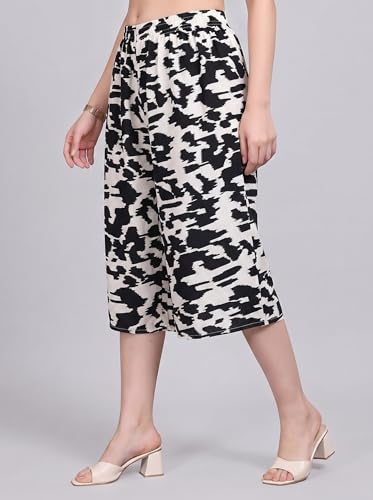 Image of THUMBA Women's Printed Poly Rayon Palazzo Pants | Wide Leg Culottes | Floral & Butterfly Print | Elastic Waist | Casual & Ethnic Wear | S M L XL 2XL 3XL
