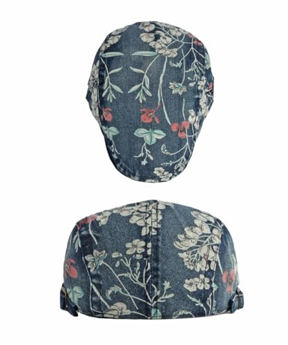 Image of Quanhaigou Unisex Denim Newsboy Hats Flat Ivy Gatsby Cabbie Driving Berets Hat Cotton Dad Cap for Men Women