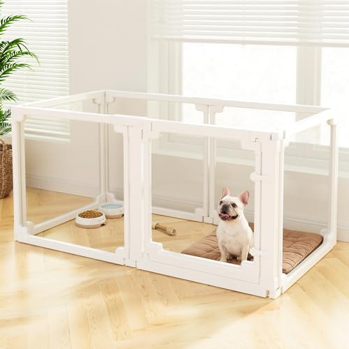 Pawaura Clear Acrylic Dog Playpen Indoor Tool-Free Assembly & Easy Clean 24 in Puppy Playpen with Door for Small Dogs/Cats/Rabbits/Pigs/Ferret Indoor and Outdoor Use 6 Panels