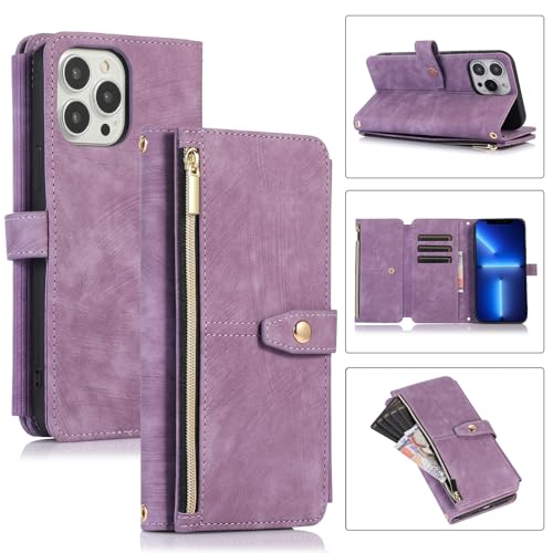 Étui iPhone 12 Pro Max violet antichoc et portefeuille zippé anti-perte