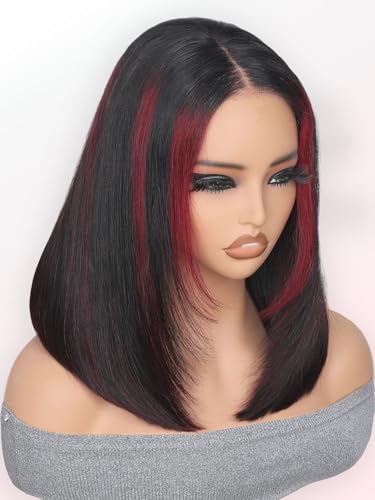 Ombre Highlight Burgundy Layered Bob Wig Face-Framing Glueless Wigs Human