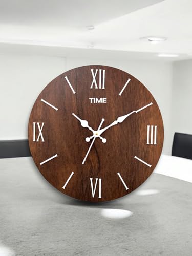Image of cozyloom Wooden Wall Clock with Roman Numerals - Vintage Rustic Wooden Wall Clockt, Classic Analog Timepiece for Living Room, Bedroom & Wall Decor Styling