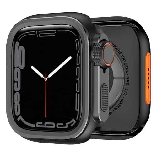 Image of 2 in 1 Metal Rugged Case Compatible with Apple Watch Series 6 5 4 SE 44mm Shockproof Protect Bumper case with Back Cover Full Protection (Black,44mm)