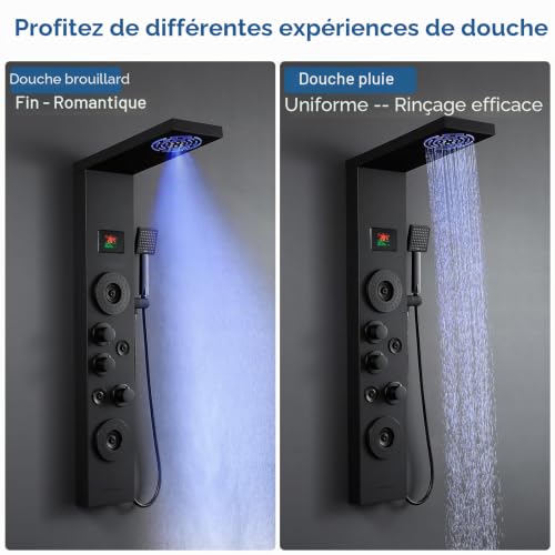 Panneau de douche avec robinet anti-brûlure et jets de massage relaxants