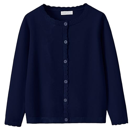 Yekaty Navy Blue Cardigan for Girls Button-Up School Sweater Uniform Size 6