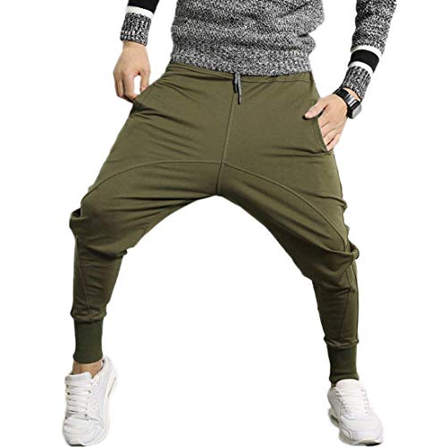 Banana Bucket Mens Slim Fit Jogging Pants Low Crotch Drawstring Baggy Sweatpants Green