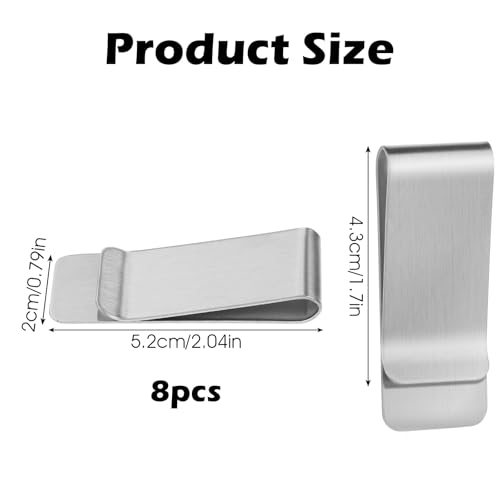 8Pcs Stainless Steel Money Clips, Small Slim Cash and Credit Clips, Minimalist Metal Pocket Wallet Holder for Women, Men Business Card (Silver)2