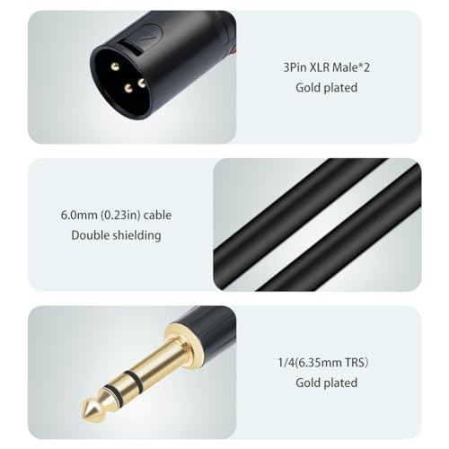 Jack 6.35mm 1/4 TRS Stereo a Doble XLR Macho Cable Extensión 100 cm miniatura 7