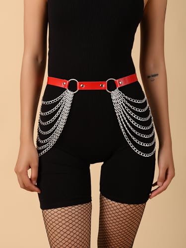 Sacina Gothic Punk Red PU leather Belt, Grunge Emo Red Studded Belt for Women, Goth Accessories4