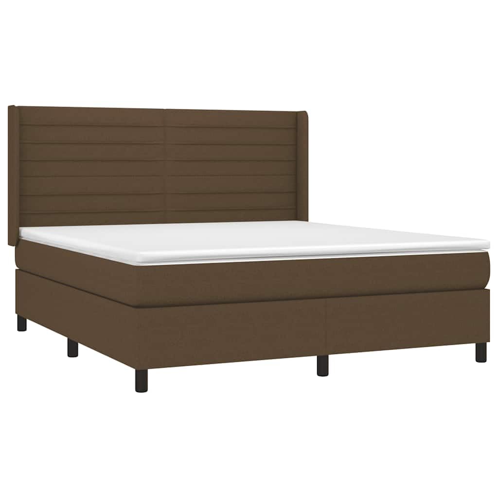 Tkanina z regulowanym zagłówkiem LED Brąz 180x200 cm | Łóżko kontynentalne 180x200 cm z materacem sprężynowym i LED, tkanina ciemny brąz, regulowany zagłówek