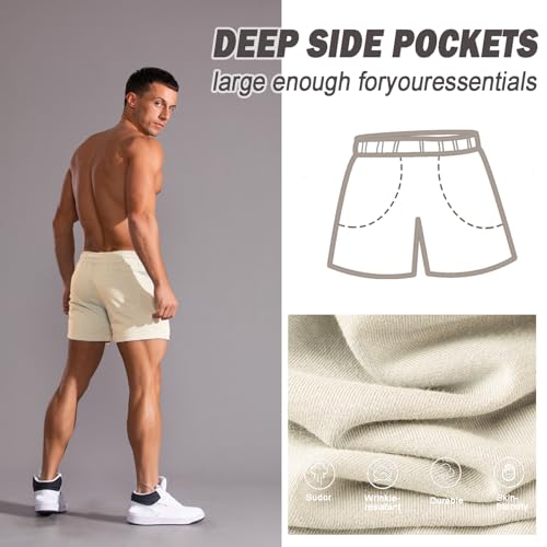 Image of Men 5.5 /7 Inch Cotton Sweat Shorts Men Cotton Workout Short with Pockets