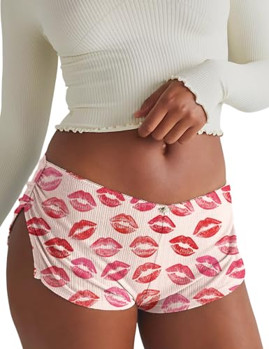 Image of FaroDor Cute Micro Pajamas Shorts for Women Low Rise Side Slit Ruched Lounge Shorts Pj Bottoms