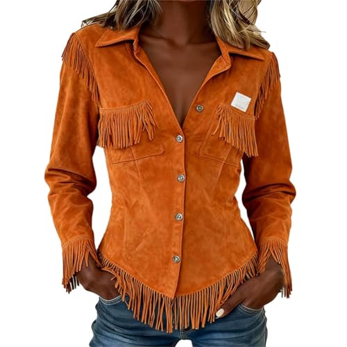 LinRim Camisas occidentales para mujer, camisa de flecos de ante sintético, parte superior vintage con flecos, disfraz de vaquera, disfraz de los años 60, 70, hippie, ropa para carnaval, carnaval