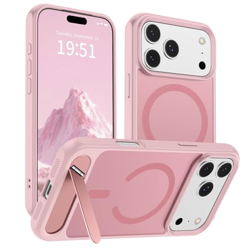 Image of SUPFINE Magnetic for iPhone 17 Pro Case Translucent Matte Phone Cover | (Built-in Invisible Kickstand)(Compatible with MagSafe)(Military Grade Drop Protection) Pink