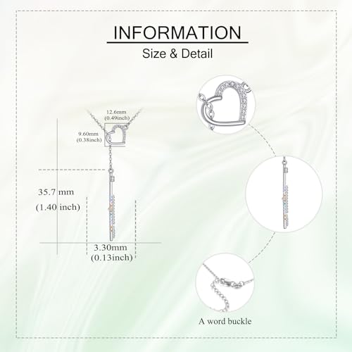 HUKKUN Flute Gifts Sterling Silver Flute Heart Y-Necklace Flute Jewelry for Women and Flute Lovers