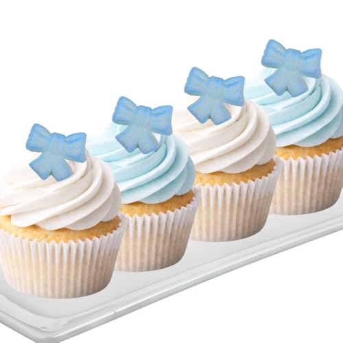 Edible Sugar Bows For Cakes & Cupcakes Elegant Dessert Decorations For Birthdays, Baby Showers & Weddings (Blue)