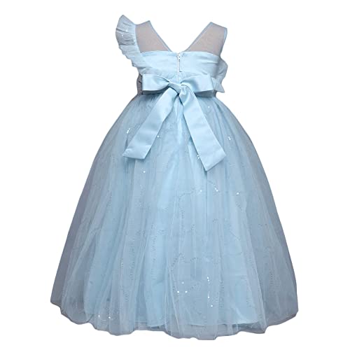 Image of Hopscotch Girls Polyester Embroidered Gown in Blue Color