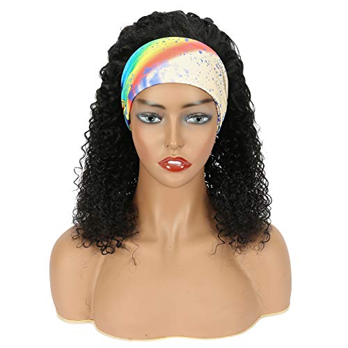VCKOVCKO HeadBand Wig Kinky Curly Mixed Human Hair Wig None Lace Front Wigs Jerry Curl Machine Made Wigs for Black Women Natural Black Color 16 Inches