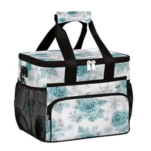 Mexpekil Lonchera térmica reutilizable a prueba de fugas, rosa azul, copo de nieve, picnic, lonchera para mujeres y hombres, trabajo, camping, playa, oficina, 24 latas de 15 L