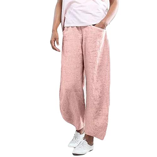 RISTHY Pantalones de Lino con Cintura Elástica Pantalones Anchos Holgado Sueltos Harem Talla Grande Ocasionales Pantalones Harem Verano Casual Color Sólido para Mujer
