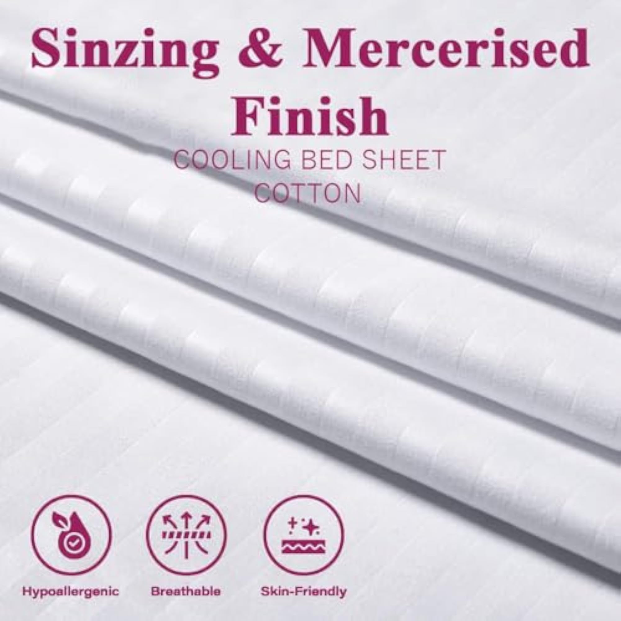 Satin Stripe White Cotton Single Bedsheets with 2 Pillow Covers, 210 TC