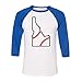 TeesAndTankYou State Shape Baseball Idaho Three-Quarter Raglan Sleeve Baseball Shirt Unisex 2X-Large White/Royal