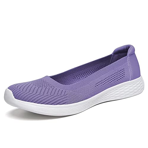 TIOSEBON Chaussures Basses Slip-on Plates et ultralégères en Maille Respirante pour Femmes 40 EU Violet Clair Cover