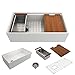 BOCCHI 1505-001-0120 Contempo Workstation Apron Front Step Rim Fireclay 36 in. Single Bowl Kitchen Sink with Accessories in White