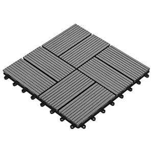 Gecheer Terrastegels van WPC, 11 stuks, voor terrasplanken buiten, vierkante tuintegels van hout, buitenvloeren voor balkon, tuin/terras, 30 x 30 cm, 1 m², grijs