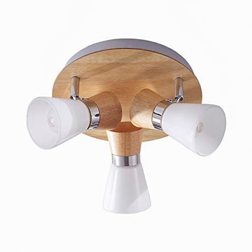 Lindby Deckenlampe Glas, Metall Holz Deckenstrahler schwenkbar & drehbar 3x E14 max. 40W ohne Leuchtmittel Deckenspot Spot Strahler