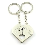 4EVER Piece Love Heart Shape Deep Kissing Lovers Couples Keychains (With Gift Box and Greeting Card) Bag Key Rings for Valentine's Day Wedding Anniversary Gifts (A Pair)