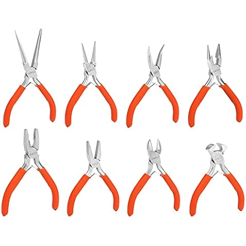Kurtzy 8 Pack Mini Jewelry Plier Tool Kit Set with Soft Grip Handles - Precision Wire Cutters, Needle, Round & Bent Nose Pliers - Tools For Making Crafts, Beading, Electrical & Electronics Cover
