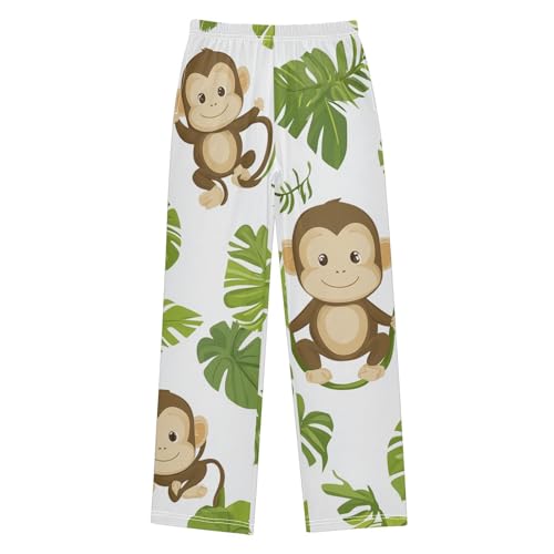 ZZXXB Monkey with Leaves Boys Long Pants Soft Trousers Elastic Waist Kids Lounge Bottoms with Pockets S-XL