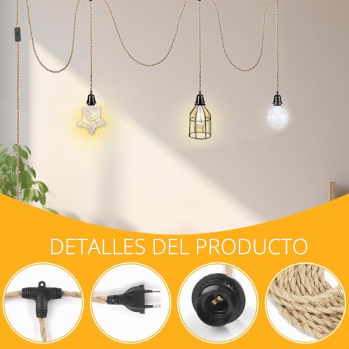 Portalámparas E27 vintage con interruptor y 9,36m de cable para iluminación retro 3