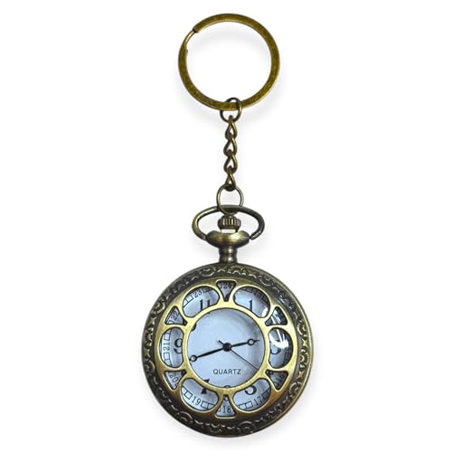 Image of AUGEN Premium Pocket Watch Metal Keychain Flower 3 Retro Vintage for Gifting With Key Ring Anti-Rust (Pack Of 1)