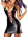 YKSH Sexy Casual Leather Lingerie Backless Bodycon Mini Nightclub Dress Black One Size