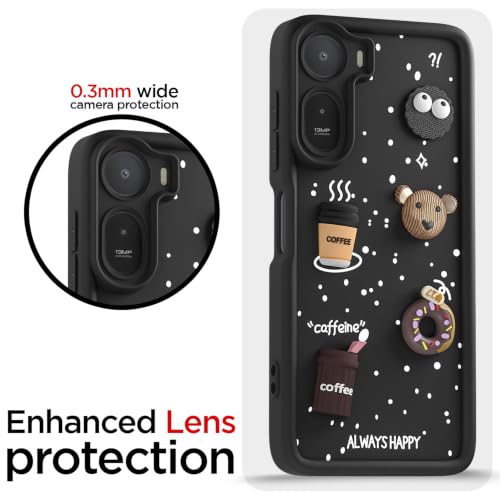 Image of Pikkme Back Cover for Redmi A7 Pro /Poco C85x 5G | 3D Bear Silicone Cute & Fun Coffee Cartoon | Full Body Protection Bumper Case (Black)