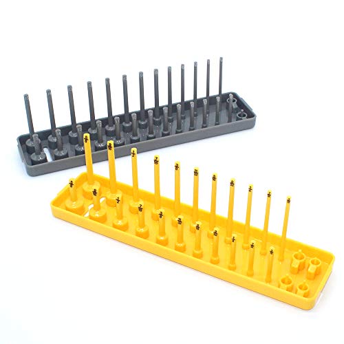 Colsen Socket Organizers 6 Piece Socket Tray Set | Metric & SAE Deep and Shallow Socket Organizers | Holds 80 SAE & 90 Metric Sockets | 1/4\" Drive, 3/8\" Drive, and 1/2\" Drive(6PCS SET, Yellow)