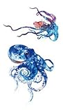Set of 5 Waterproof Temporary Fake Tattoo Stickers Blue Purple Octopus Ocean