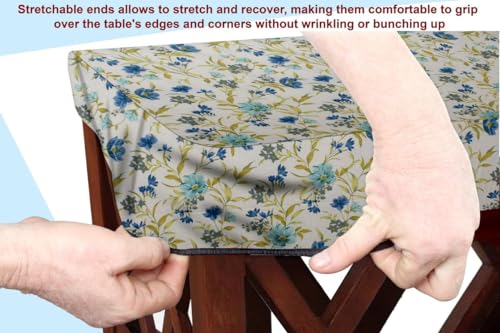 Image of The Furnishing Tree Elastic Cotton Square Center Table Cover 26x26 in Inches Floral Blue Leaf on offwhite Base