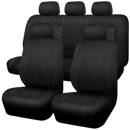 Image of CAR-GRAND 3D Embossed Waterproof Seat Covers for Car, EVA Neoprene Car Seat Cover Full Set,Universal Automotive SUV Sedan Truck, Airbag Compatible,3 Zipper Rear Armrest (Black)