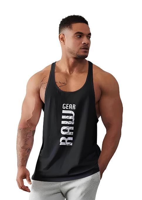Men's Gym Stringer Tank Top | RAW Gear Sleeveless Workout Vest for Bodybuilding & Fitness (in, Alpha, L, Black)-picture-23