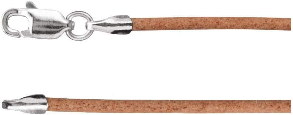 Sonia Jewels Solid 925 Sterling Silver 1.5mm Natural Leather Cord Necklace Secure Lobster Clasp Closure 16"